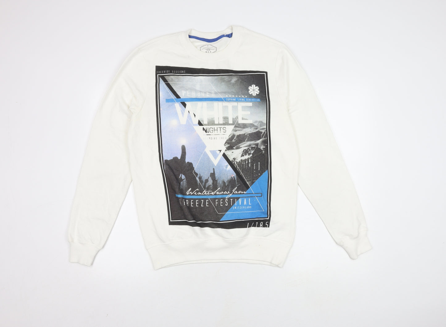 New Look Men’s White Graphic Print Pullover Sweatshirt