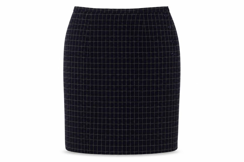 Front view of Alexon Women’s Blue Check Pencil Skirt, size UK 16