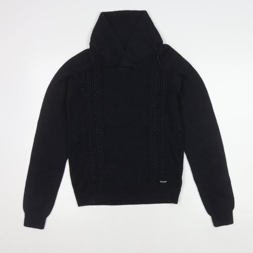 Threadbare Men's Black S Cable-Knit Jumper