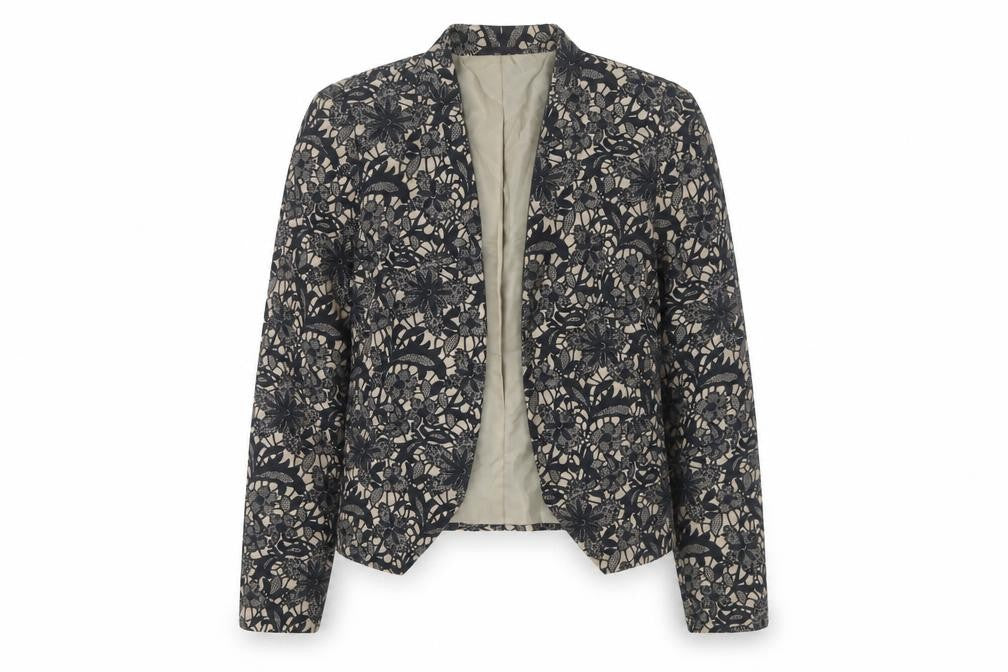 Front view of Per Una Women's Black Floral Blazer Jacket, size 16