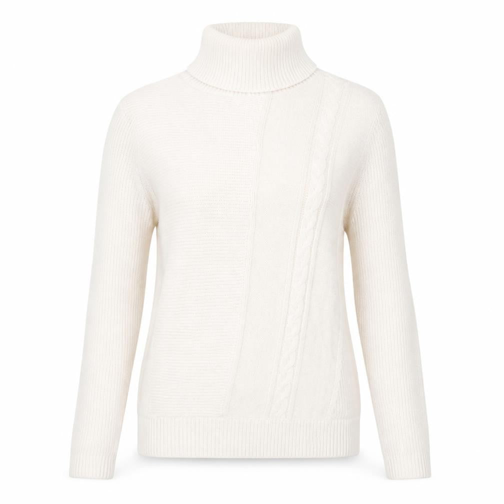 Front view of Therapy Women's White Cable-Knit Roll Neck Jumper S