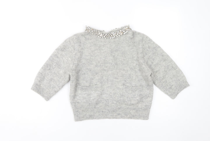 Zara Women Grey Jumper, Size S, Embroidered Accent