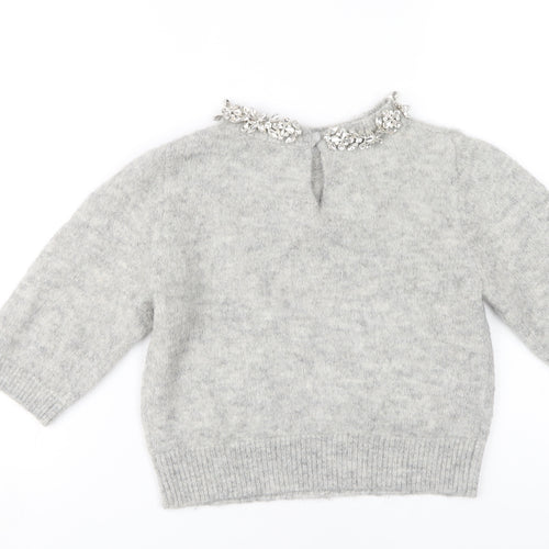 Zara Women Grey Jumper, Size S, Embroidered Accent