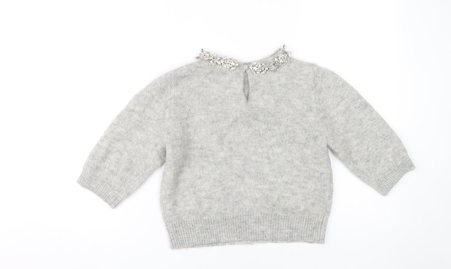 Zara Women Grey Jumper, Size S, Embroidered Accent