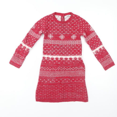 Marks and Spencer Girls' Red Fair Isle Christmas Dress 6-7 Years