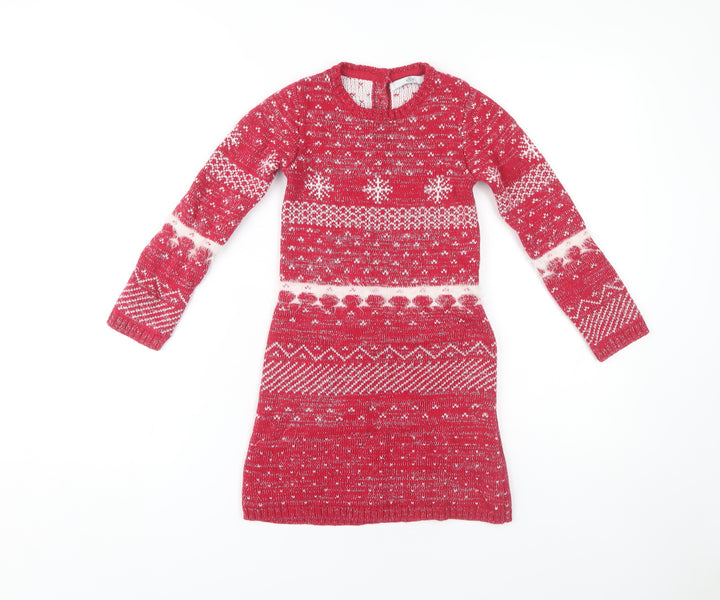 Marks and Spencer Girls' Red Fair Isle Christmas Dress 6-7 Years