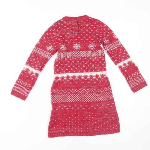 Marks and Spencer Girls' Red Fair Isle Christmas Dress 6-7 Years