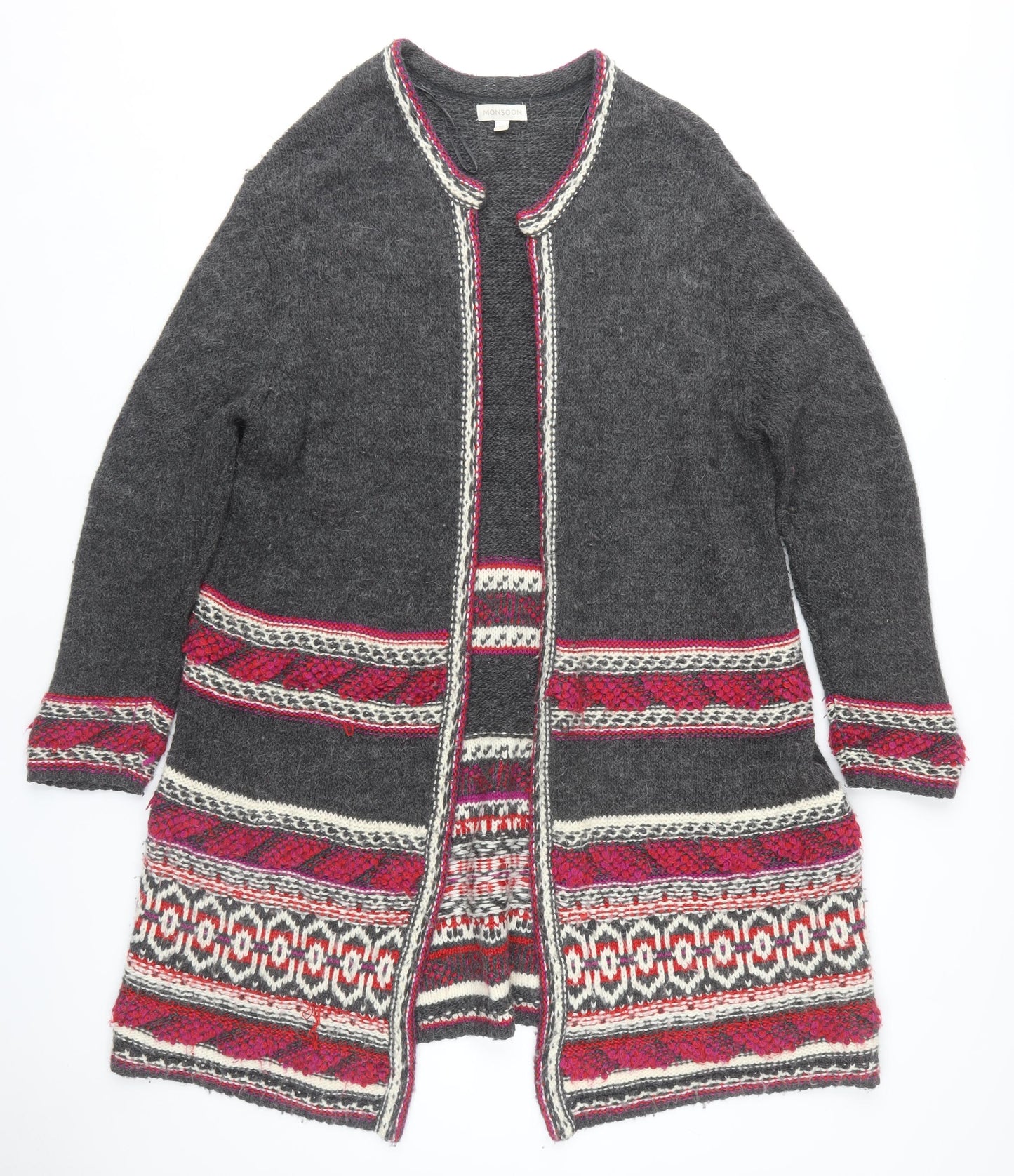 Monsoon Women's Grey Open Front Cardigan XL Fair Isle Knit