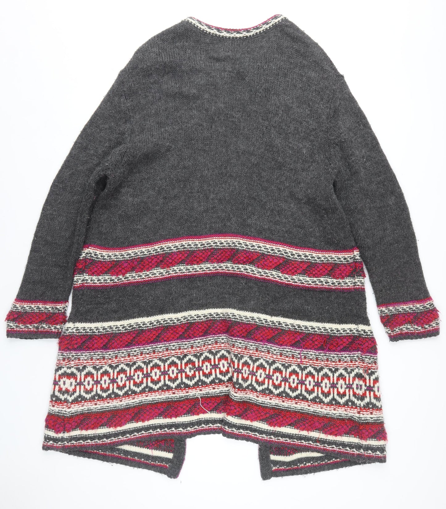 Monsoon Women's Grey Open Front Cardigan XL Fair Isle Knit