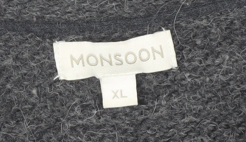 Monsoon Women's Grey Open Front Cardigan XL Fair Isle Knit