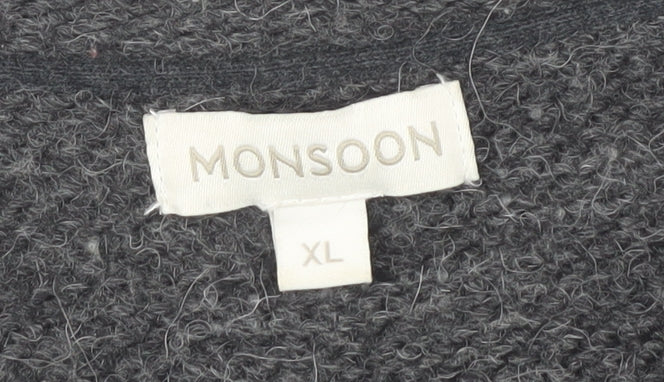 Monsoon Women's Grey Open Front Cardigan XL Fair Isle Knit