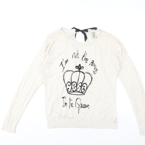 Bershka Women's White Queen Pullover Jumper M