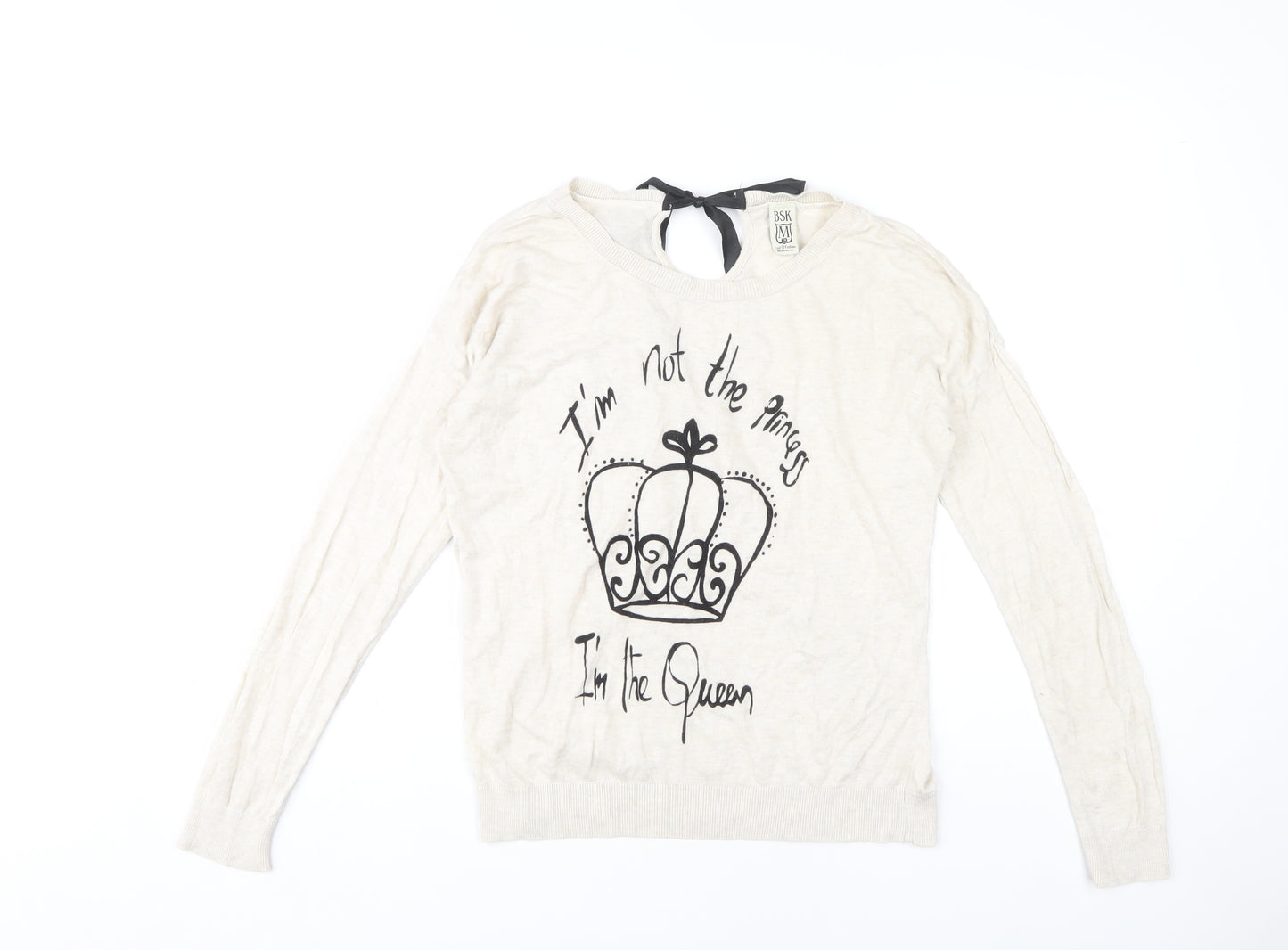 Bershka Women's White Queen Pullover Jumper M