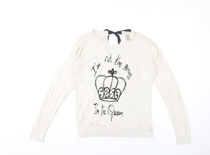 Bershka Women's White Queen Pullover Jumper M