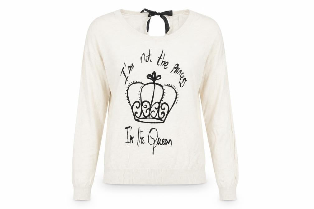 Front view of Bershka Women's White Queen jumper M