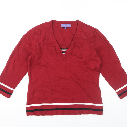 Autonomy Women's Red V-Neck Pullover Jumper Size 14
