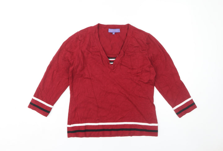 Autonomy Women's Red V-Neck Pullover Jumper Size 14