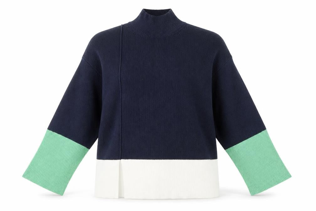 Front view of Marks & Spencer Women's Blue High Neck Pullover, size L