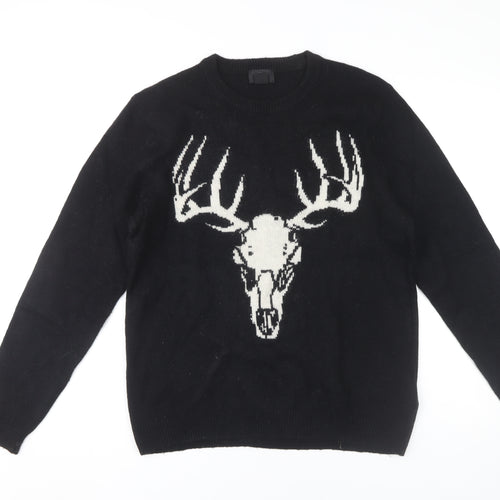 H&M Unisex Black Wool Blend Animal Print Jumper Size 12
