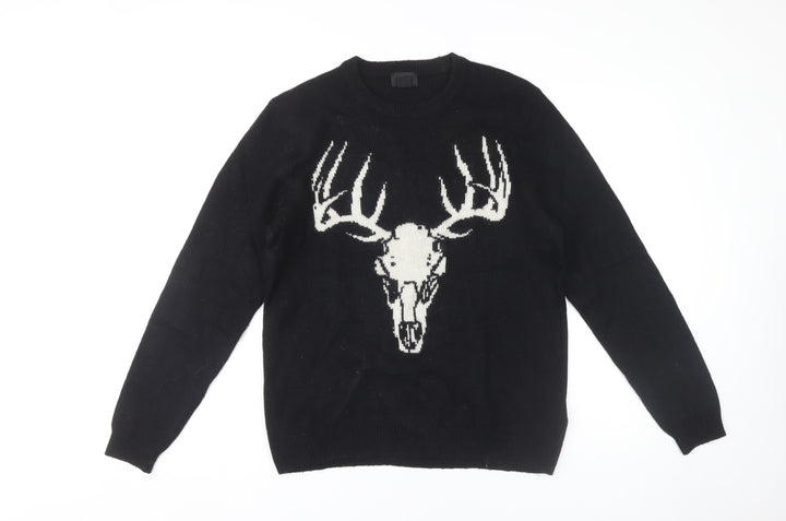 H&M Unisex Black Wool Blend Animal Print Jumper Size 12