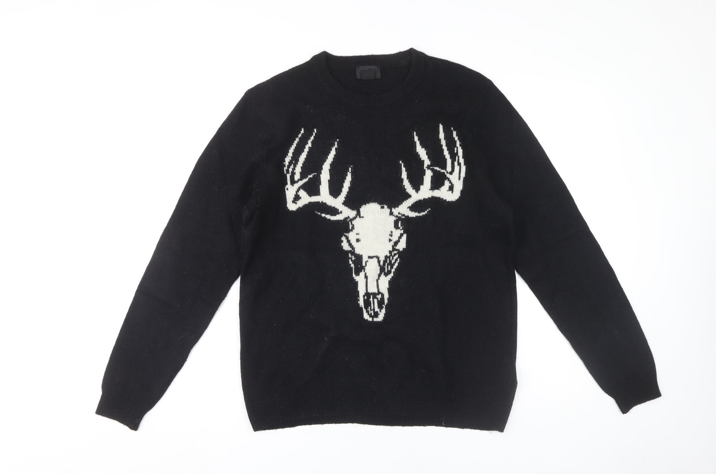 H&M Unisex Black Wool Blend Animal Print Jumper Size 12
