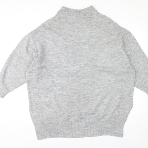 MNG Women's Grey High Neck Jumper, Size 10, Relaxed Fit