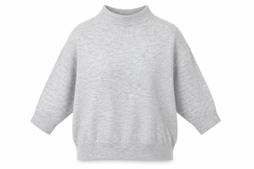 Front view of Mango Women's Grey High Neck Jumper, size 10, Relaxed Fit