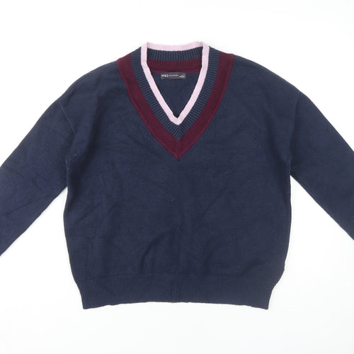 Marks and Spencer Women's Blue V-Neck Jumper M