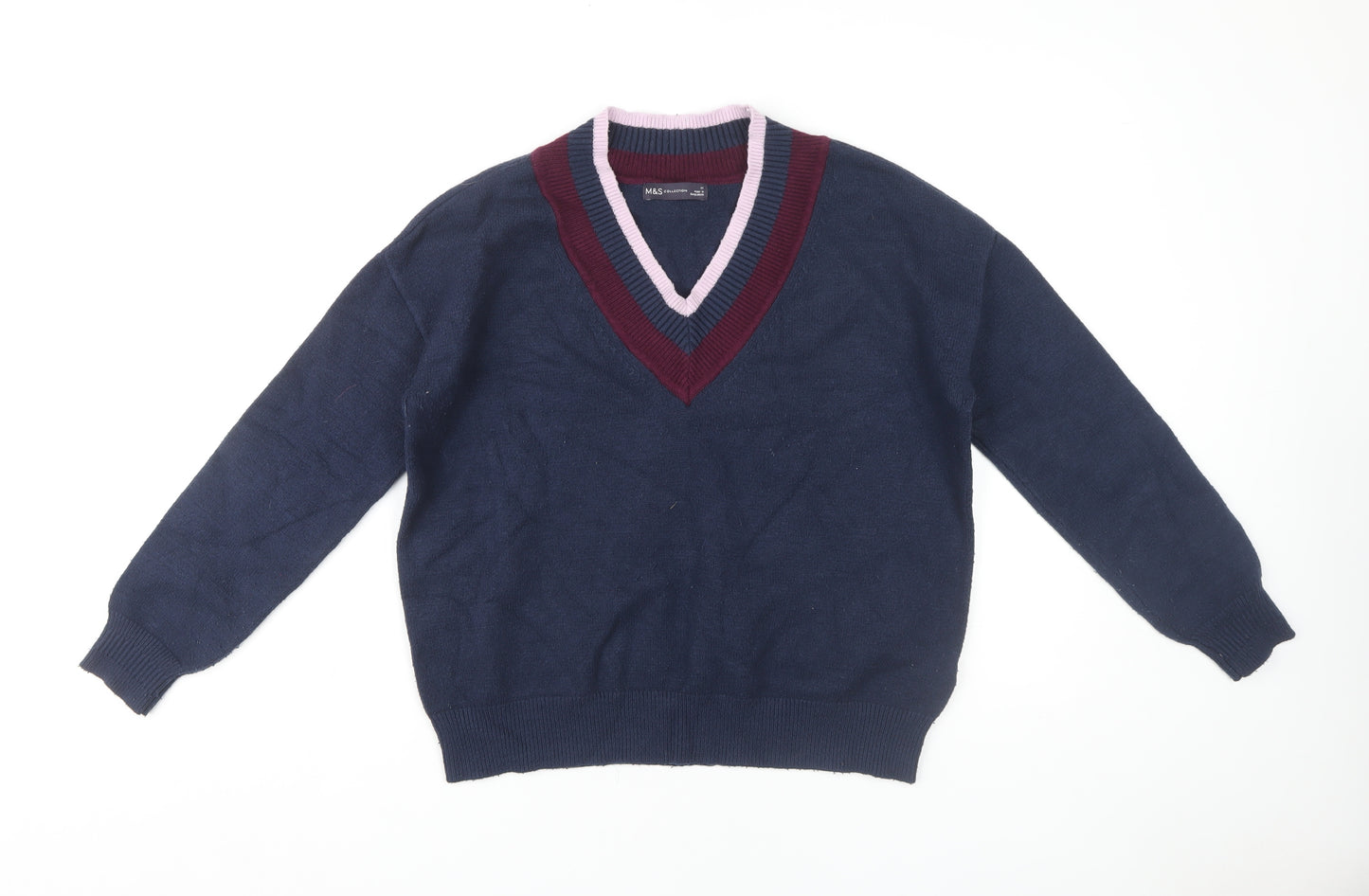 Marks and Spencer Women's Blue V-Neck Jumper M