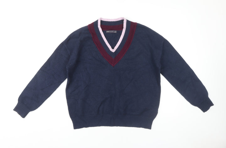 Marks and Spencer Women's Blue V-Neck Jumper M