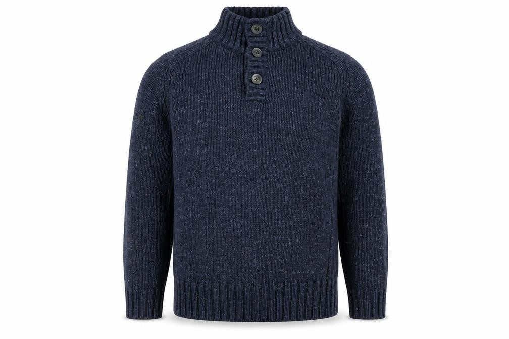 Front view of Tom Hagan Men's Blue Henley Jumper, L, Acrylic Blend