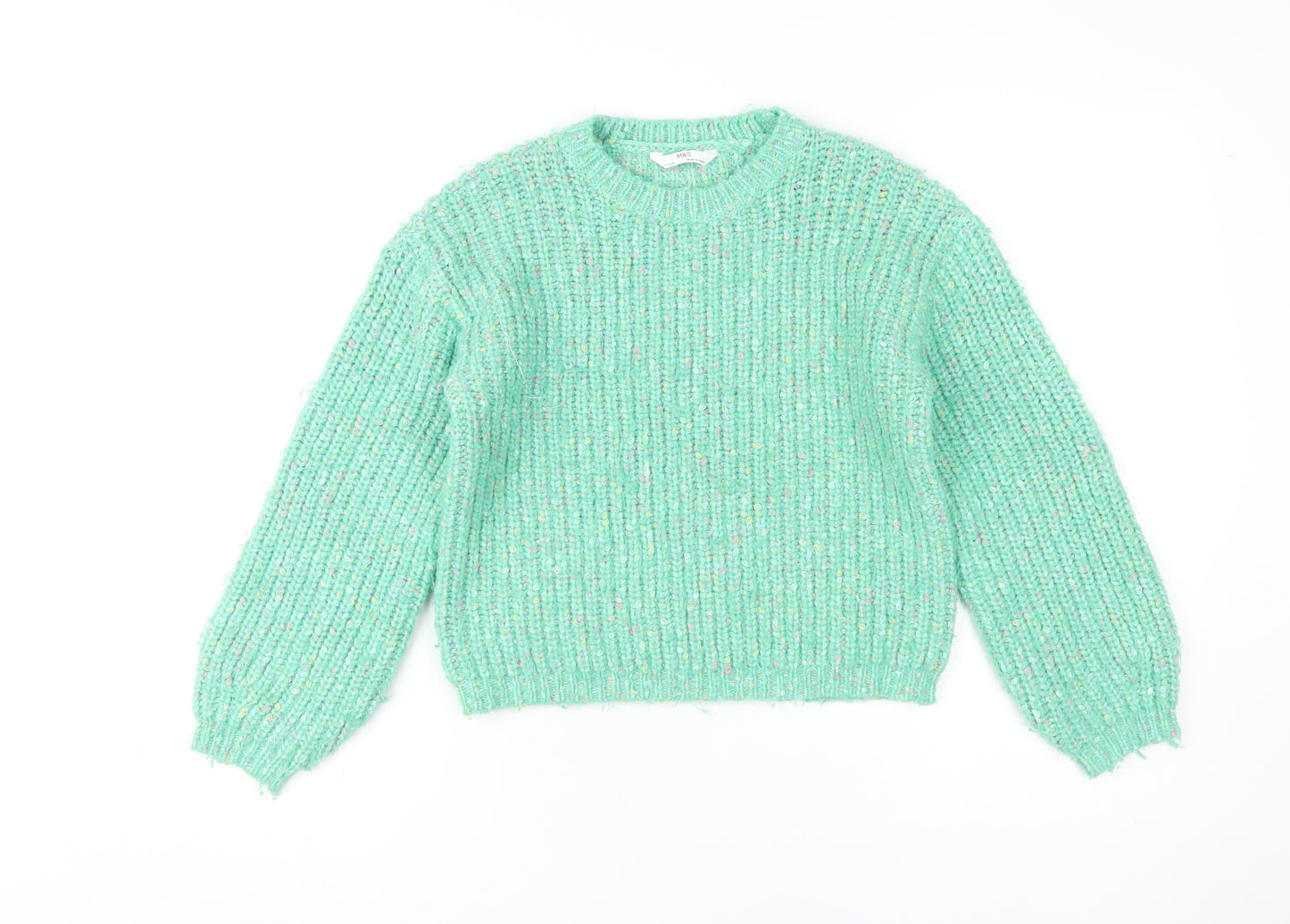 Marks and Spencer Girls Green Knit Pullover Jumper 11-12 Years
