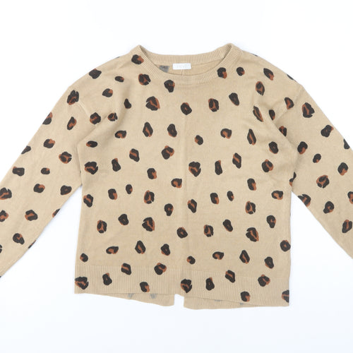 Next Girls Beige Animal Print Pullover Jumper Size 8 Years