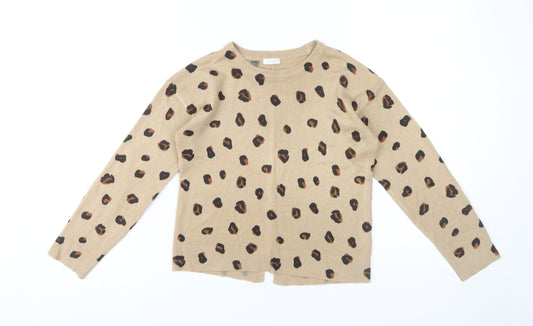 Next Girls Beige Animal Print Pullover Jumper Size 8 Years