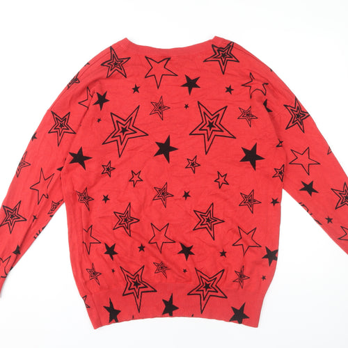 Capsule Women's Red Star Print V-Neck Pullover Jumper Size 16
