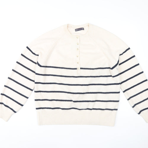 Marks and Spencer Women's Ivory Striped Henley Jumper M