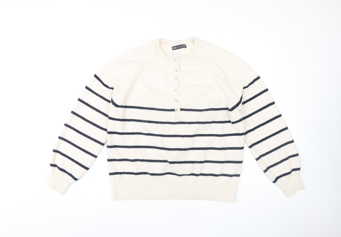 Marks and Spencer Women's Ivory Striped Henley Jumper M