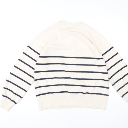 Marks and Spencer Women's Ivory Striped Henley Jumper M
