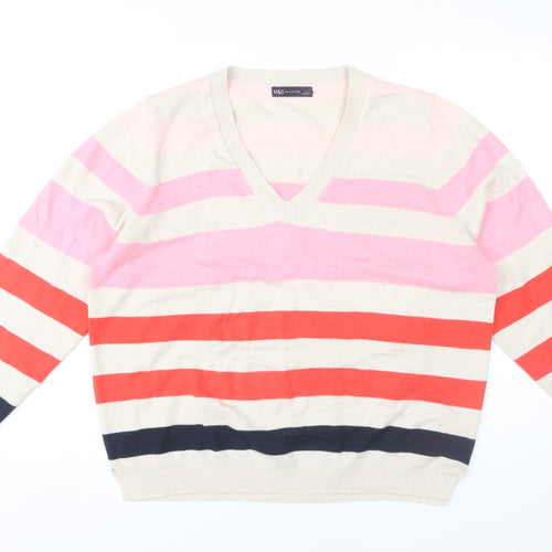 Marks and Spencer Women’s Striped V-Neck Jumper Large