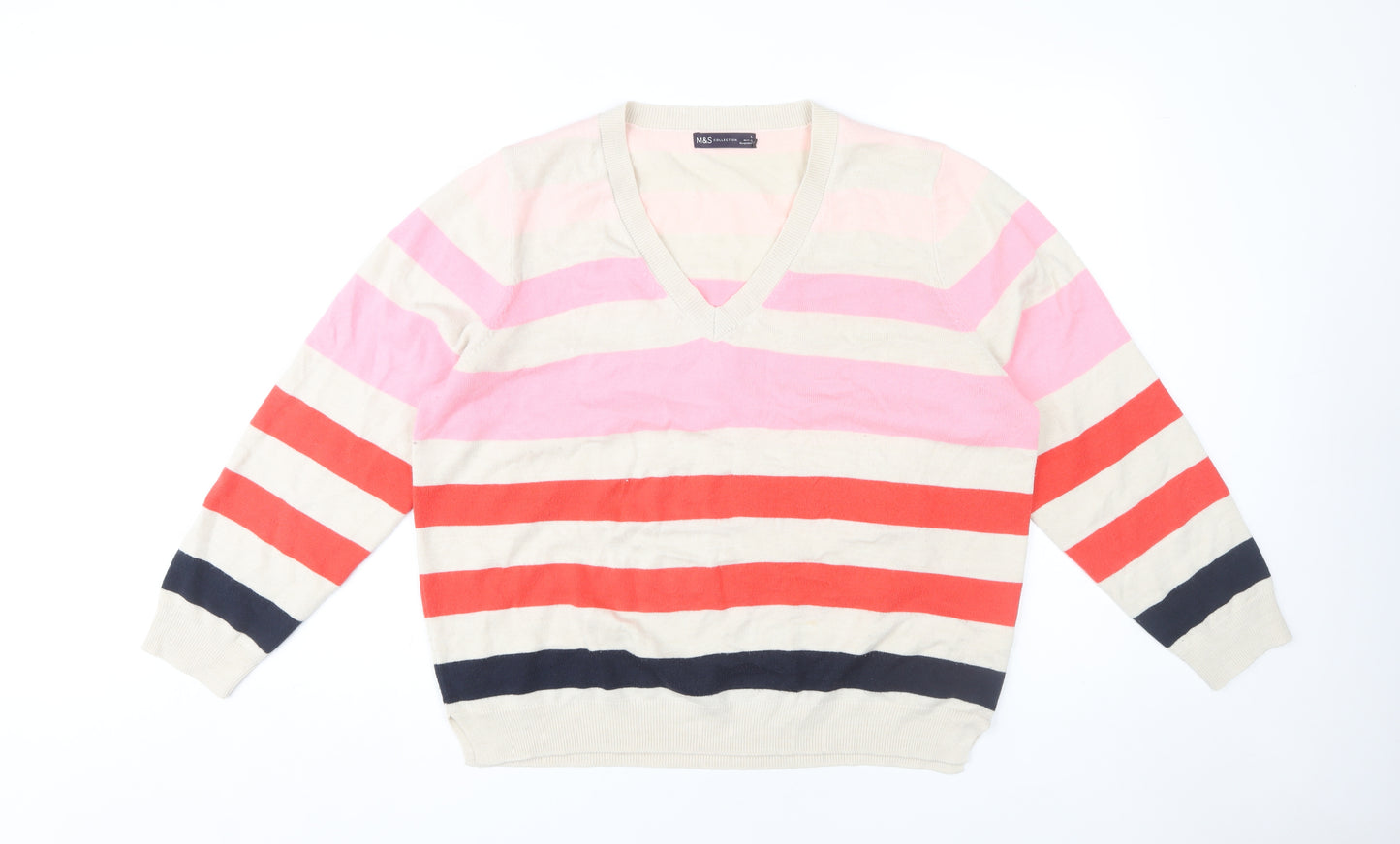 Marks and Spencer Women’s Striped V-Neck Jumper Large