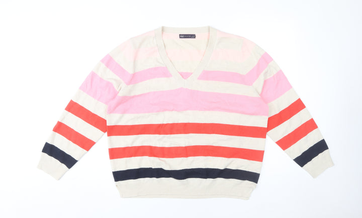 Marks and Spencer Women’s Striped V-Neck Jumper Large