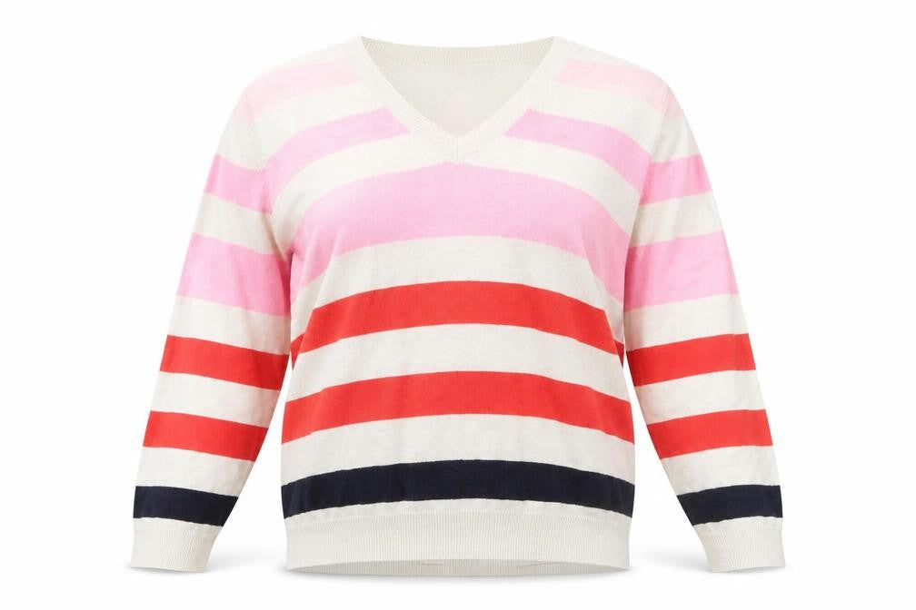 Front view of Marks & Spencer Women’s Striped V-Neck Jumper Large