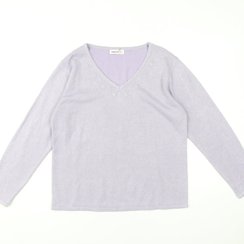 Bonmarché Women's Purple V-Neck Pullover Jumper S