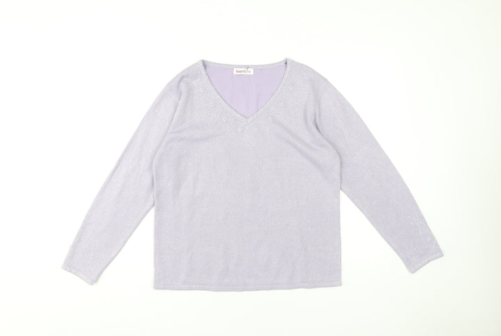 Bonmarché Women's Purple V-Neck Pullover Jumper S