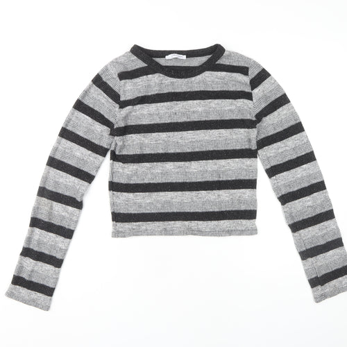 Zara Women's Grey Striped Knit Pullover Jumper Size 12