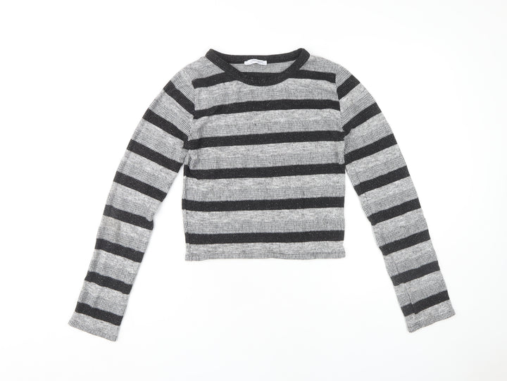 Zara Women's Grey Striped Knit Pullover Jumper Size 12