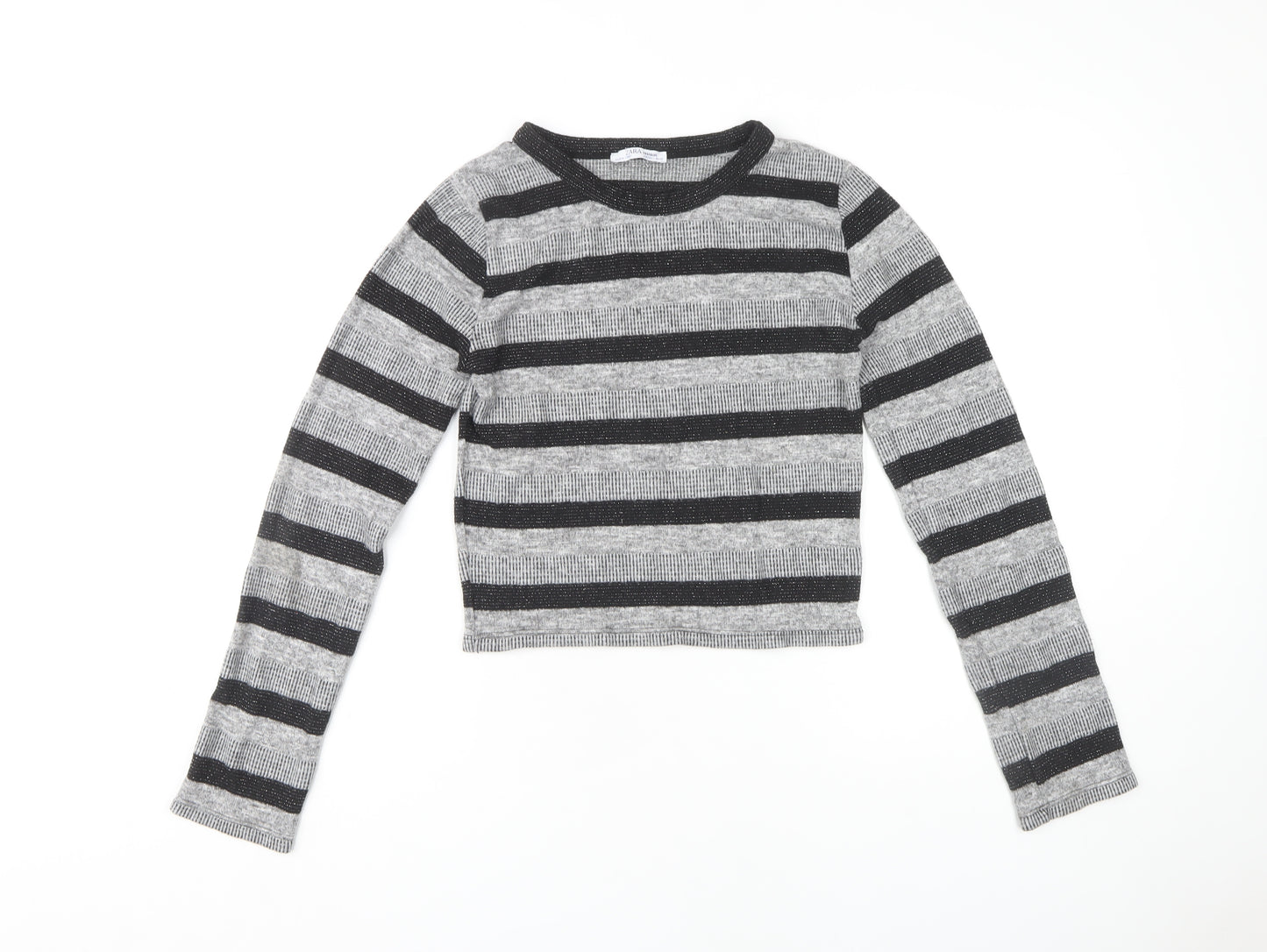 Zara Women's Grey Striped Knit Pullover Jumper Size 12