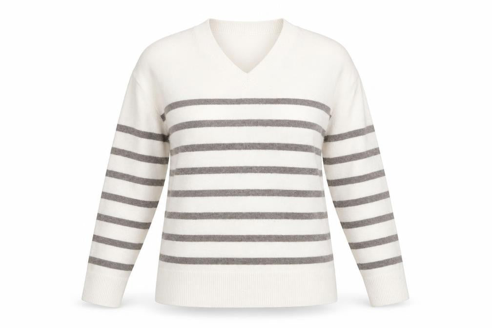 Front view of Marks & Spencer Women's Ivory Stripe jumper, size M