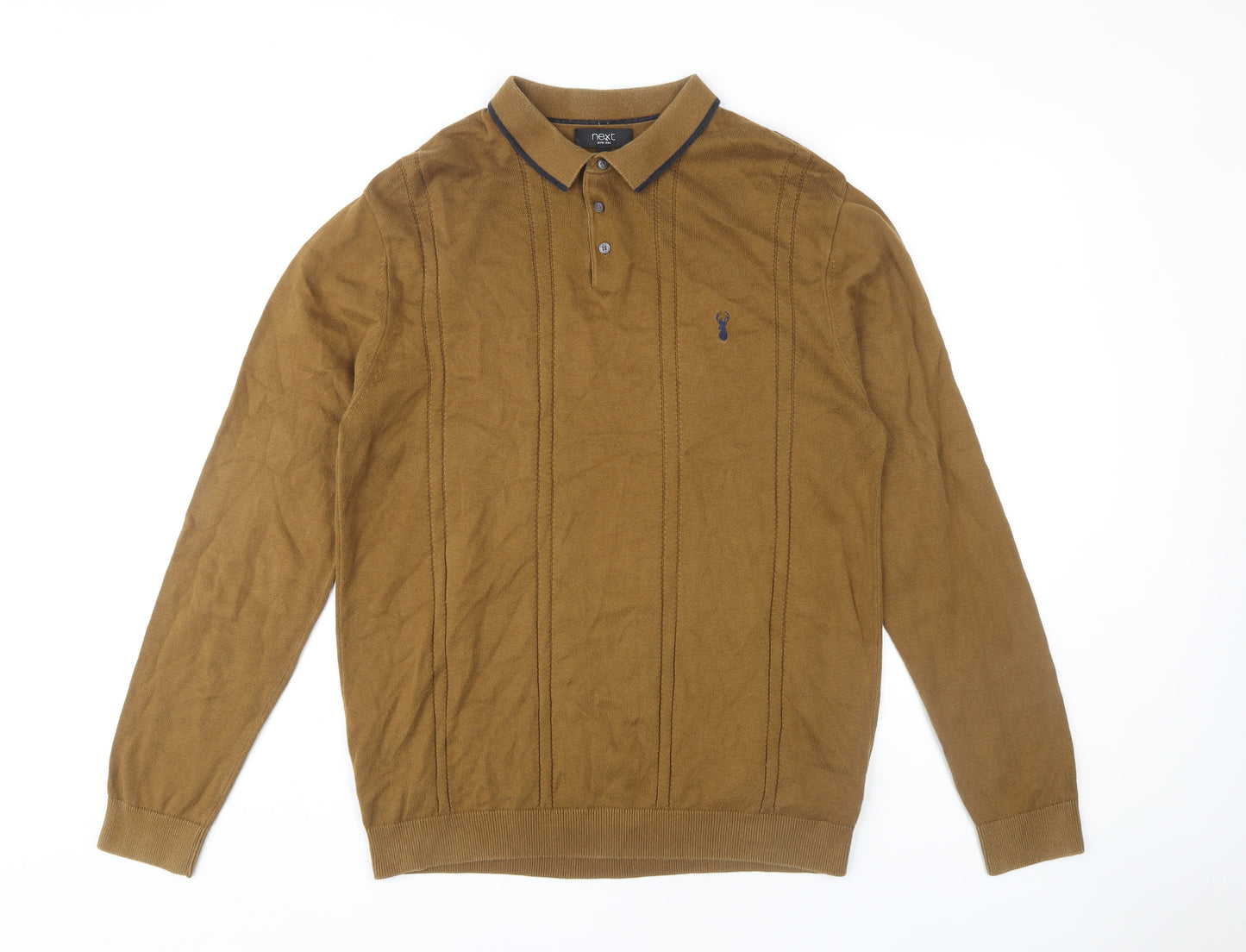 Next Men's Brown Long Sleeve Polo L Size Casual