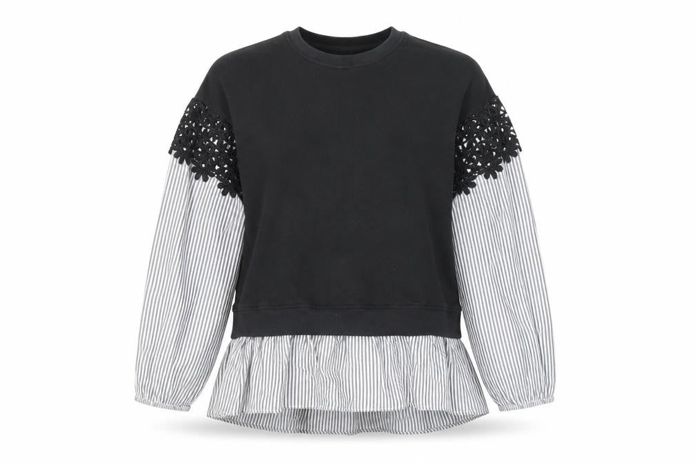 Front view of River Island Women's Black Striped Pullover Sweatshirt S
